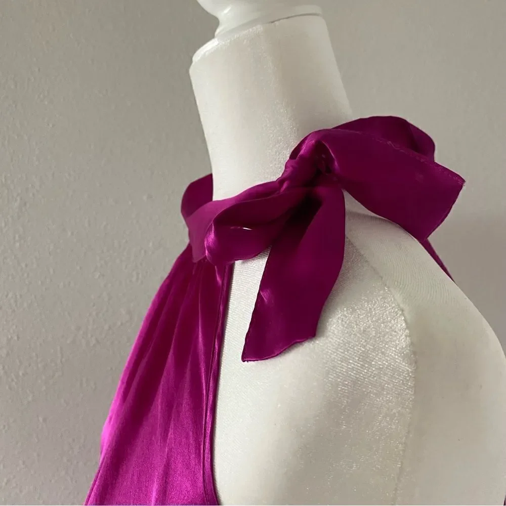 Kersh Hot Pink Halter Top Barbie Mock Turtleneck Side Bowtie SZ S